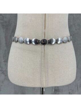 Vintage Nadim Size M Silver Concho Black Leather Skinny Belt Western Unique